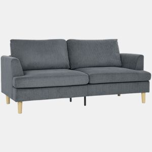 HOMCOM Sofá de 3 Lugares Sofá Moderno para Sala 188x80x86 cm Revestimento em Veludo Almofadas Espessas com Molas Assento Largo Apoios de Braço Fácil Montagem 2 Almofadas Cinzento Escuro