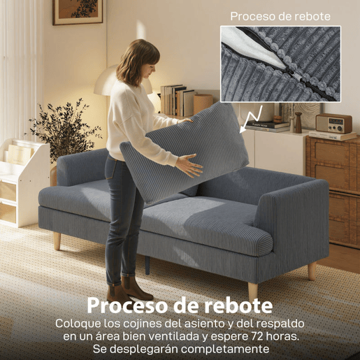 HOMCOM Sofá de 3 Lugares Sofá Moderno para Sala 188x80x86 cm Revestimento em Veludo Almofadas Espessas com Molas Assento Largo Apoios de Braço Fácil Montagem 2 Almofadas Cinzento Escuro