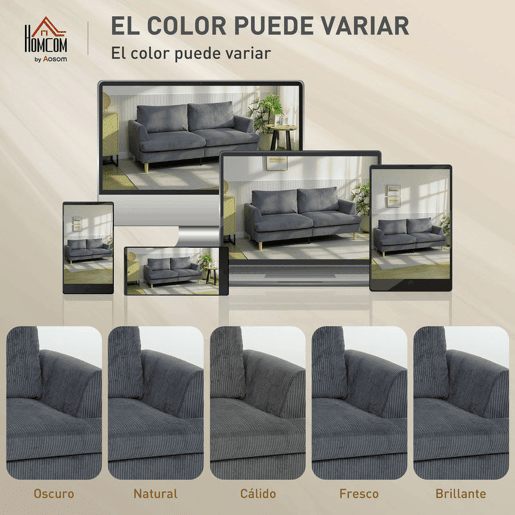 HOMCOM Sofá de 3 Lugares Sofá Moderno para Sala 188x80x86 cm Revestimento em Veludo Almofadas Espessas com Molas Assento Largo Apoios de Braço Fácil Montagem 2 Almofadas Cinzento Escuro