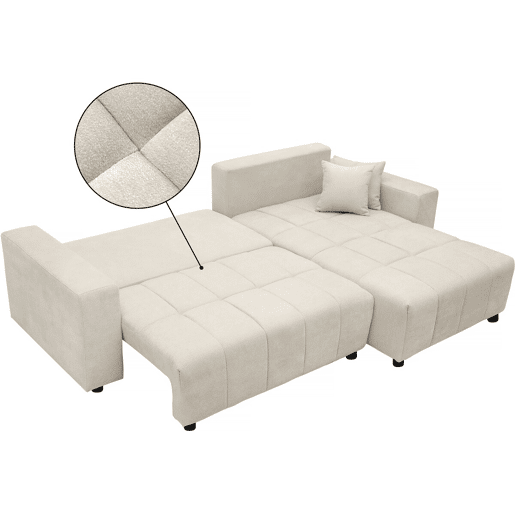 George, sofá-cama de canto de 4 lugares, estilo bolha, em tecido chenille - Bege