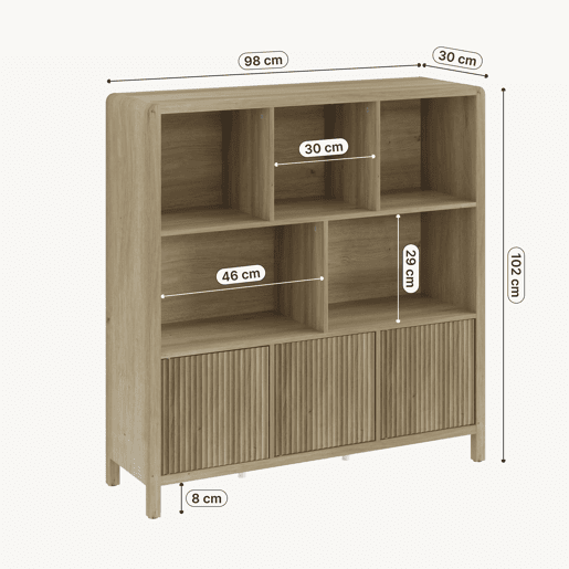 Cómoda Lukkodso 3 portas 102 x 98 x 30 cm Carvalho médio claro en.casa