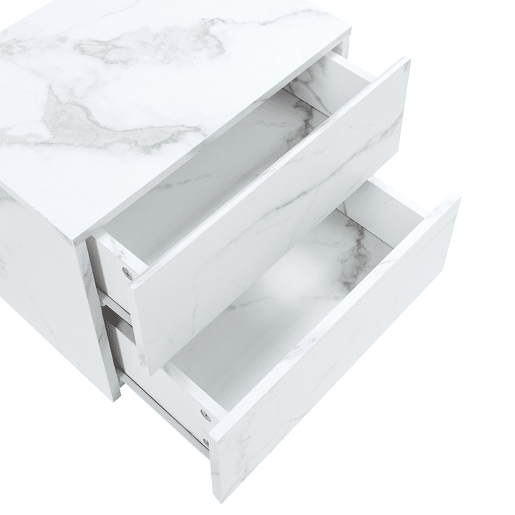 Armário de cabeceira suspenso Ampfing com 2 gavetas 40x29x30cm - Aspeto mármore branco en.casa