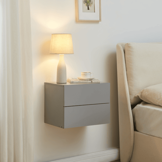 Armário de cabeceira suspenso Ampfing com 2 gavetas 40x29x30cm - Cinzento claro en.casa
