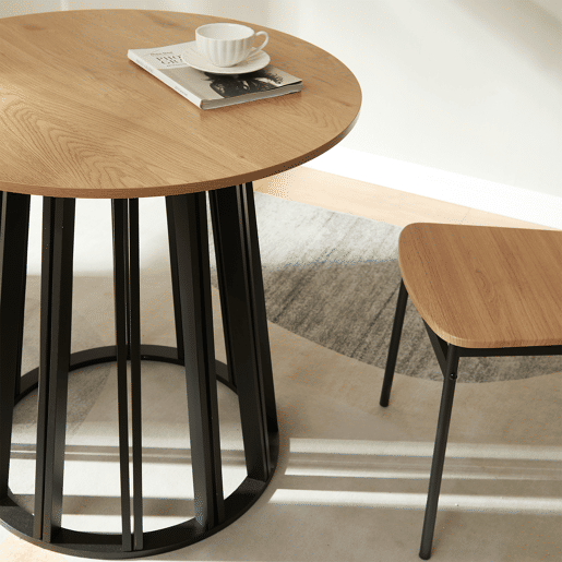 Mesa de jantar Lensuu redonda 76x Ø80 cm PretoCarvalho en.casa