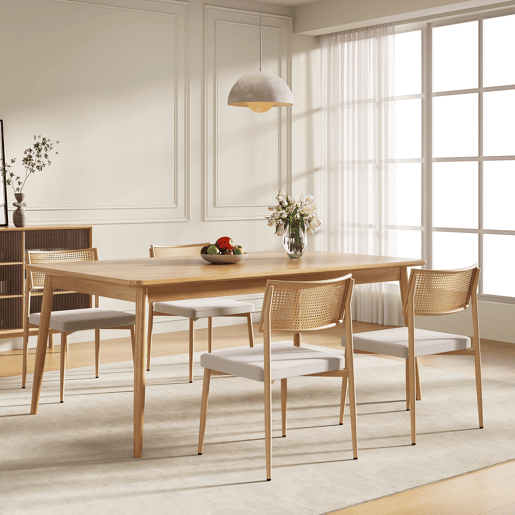 Conjunto de 2 cadeiras de sala de jantar Jördfjok têxteis Efeito RattanBege en.casa Conjunto de 2 cadeiras de sala de jantar Jördfjok têxteis Efeito RattanBege en.casa
