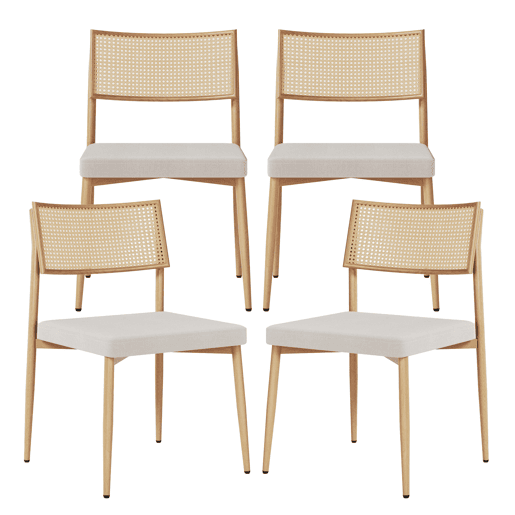 Conjunto de 4 cadeiras de sala de jantar Jördfjok têxteis Efeito RattanBege en.casa Conjunto de 4 cadeiras de sala de jantar Jördfjok têxteis Efeito RattanBege en.casa