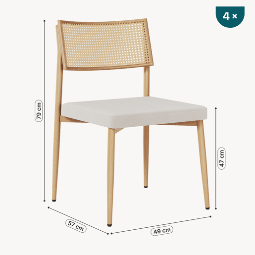 Conjunto de 4 cadeiras de sala de jantar Jördfjok têxteis Efeito RattanBege en.casa Conjunto de 4 cadeiras de sala de jantar Jördfjok têxteis Efeito RattanBege en.casa