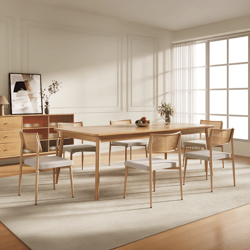 Conjunto de 4 cadeiras de sala de jantar Jördfjok têxteis Efeito RattanBege en.casa Conjunto de 4 cadeiras de sala de jantar Jördfjok têxteis Efeito RattanBege en.casa