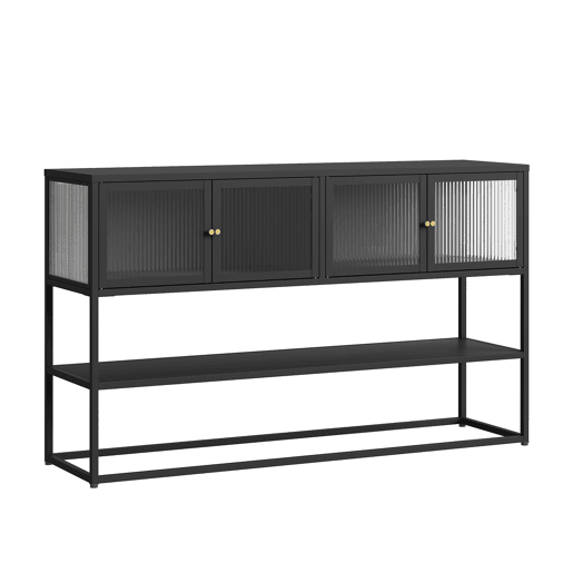 Aparador Säkylä com 4 portas de vidro 150x38x90 cm aço Preto en.casa