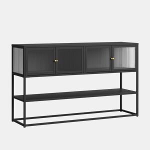 Aparador Säkylä com 4 portas de vidro 150x38x90 cm aço Preto en.casa
