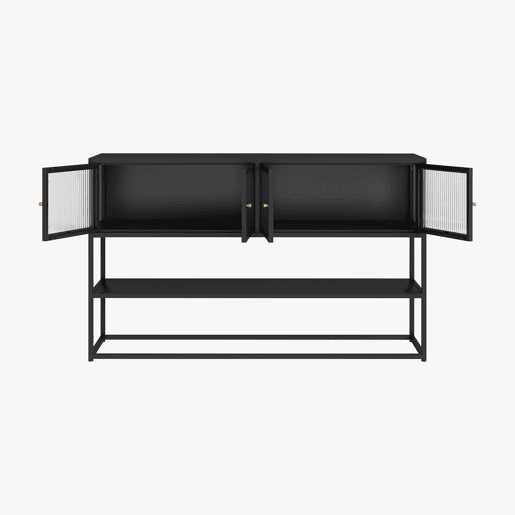 Aparador Säkylä com 4 portas de vidro 150x38x90 cm aço Preto en.casa