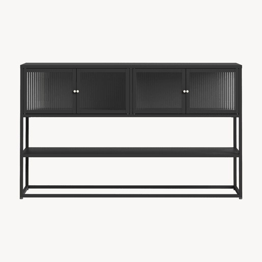 Aparador Säkylä com 4 portas de vidro 150x38x90 cm aço Preto en.casa