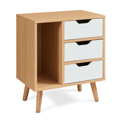 Mesa de cabeceira Bordkak 3 gavetas e 1 compartimento 55x48x30 cm CarvalhoBranco en.casa