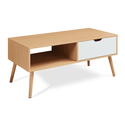 Mesa de centro Bordkak com gaveta 100x48x45 cm carvalhobranco en.casa