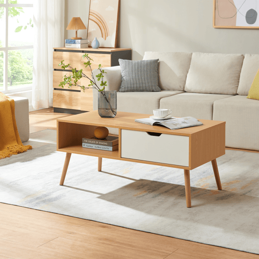 Mesa de centro Bordkak com gaveta 100x48x45 cm carvalhobranco en.casa