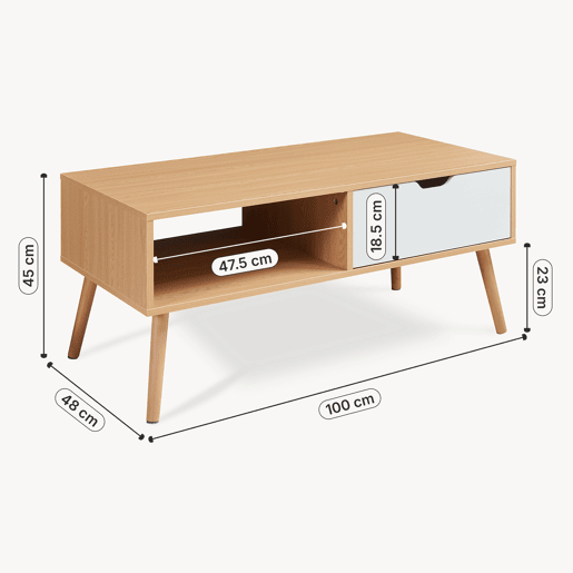 Mesa de centro Bordkak com gaveta 100x48x45 cm carvalhobranco en.casa