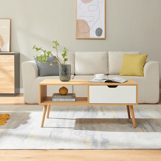 Mesa de centro Bordkak com gaveta 100x48x45 cm carvalhobranco en.casa