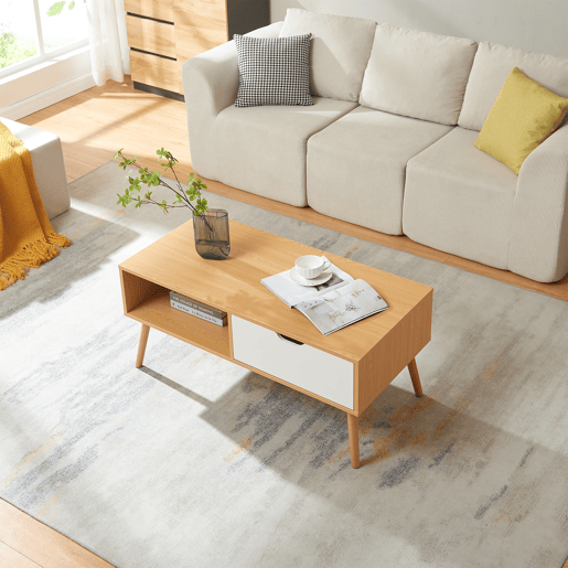 Mesa de centro Bordkak com gaveta 100x48x45 cm carvalhobranco en.casa