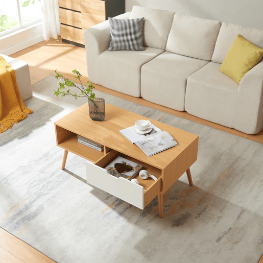 Mesa de centro Bordkak com gaveta 100x48x45 cm carvalhobranco en.casa