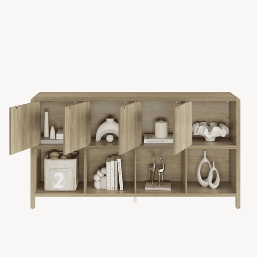 Aparador Lukkodso com 8 compartimentos 77x145x30 cm Carvalho médio claro en.casa Aparador Lukkodso com 8 compartimentos 77x145x30 cm Carvalho médio claro en.casa