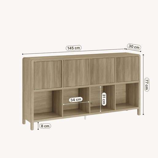 Aparador Lukkodso com 8 compartimentos 77x145x30 cm Carvalho médio claro en.casa Aparador Lukkodso com 8 compartimentos 77x145x30 cm Carvalho médio claro en.casa