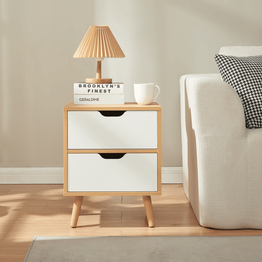 Mesa de cabeceira Bordkak 2 gavetas 50x40x30 cm CarvalhoBranco en.casa