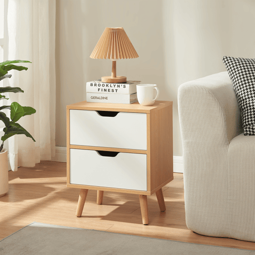 Mesa de cabeceira Bordkak 2 gavetas 50x40x30 cm CarvalhoBranco en.casa