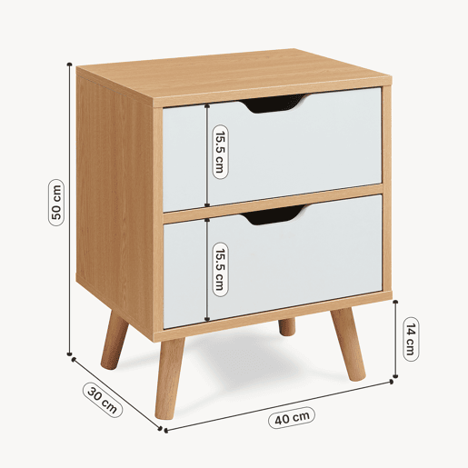 Mesa de cabeceira Bordkak 2 gavetas 50x40x30 cm CarvalhoBranco en.casa