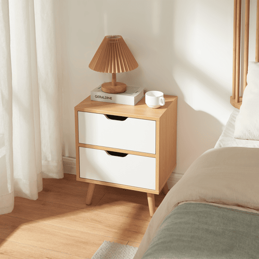 Mesa de cabeceira Bordkak 2 gavetas 50x40x30 cm CarvalhoBranco en.casa