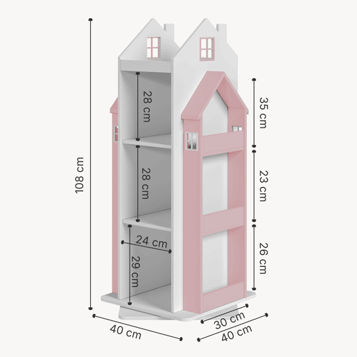 Estante rotativa para crianças Vipsali design da casa 108x40x40 cm BrancoRosa en.casa
