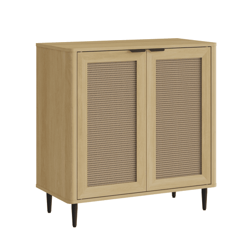 Aparador Lukhomso 2 portas 83x80x40 cm MDF Aspeto Carvalho Rattan en.casa