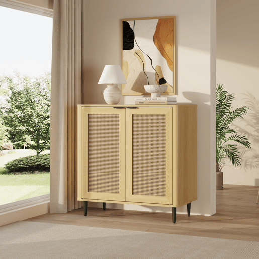 Aparador Lukhomso 2 portas 83x80x40 cm MDF Aspeto Carvalho Rattan en.casa