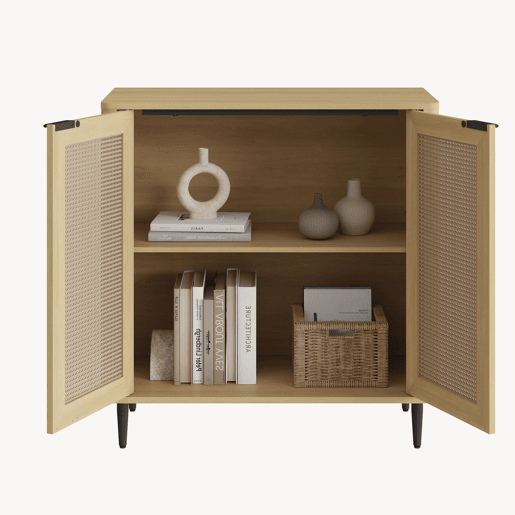 Aparador Lukhomso 2 portas 83x80x40 cm MDF Aspeto Carvalho Rattan en.casa
