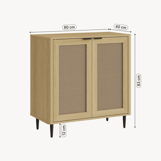 Aparador Lukhomso 2 portas 83x80x40 cm MDF Aspeto Carvalho Rattan en.casa