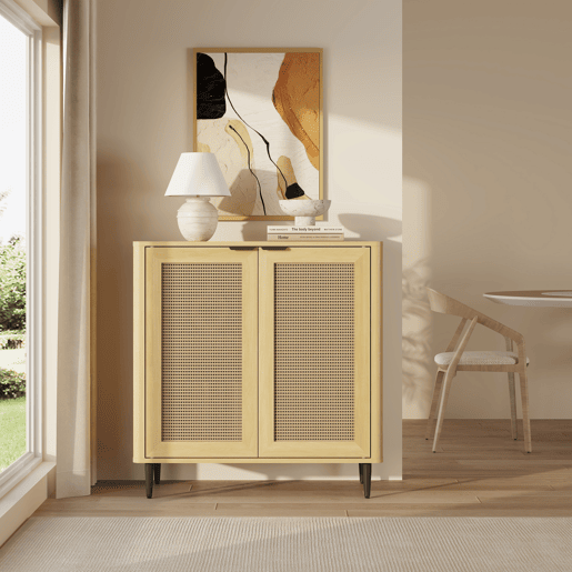 Aparador Lukhomso 2 portas 83x80x40 cm MDF Aspeto Carvalho Rattan en.casa