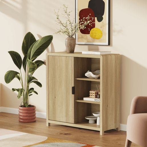Cómoda Lukkodso 82x75x30 cm com porta Carvalho médio claro en.casa