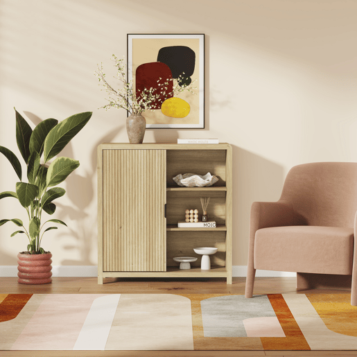 Cómoda Lukkodso 82x75x30 cm com porta Carvalho médio claro en.casa