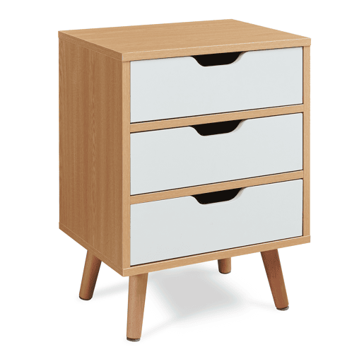 Mesa de cabeceira Bordkak 3 gavetas 55x40x30 cm CarvalhoBranco en.casa