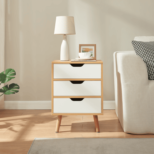 Mesa de cabeceira Bordkak 3 gavetas 55x40x30 cm CarvalhoBranco en.casa