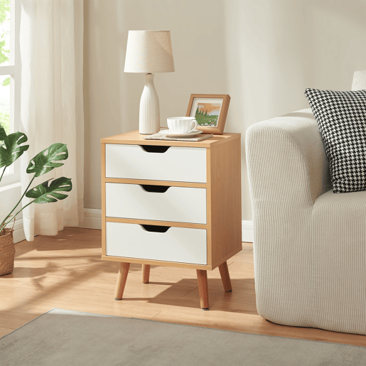 Mesa de cabeceira Bordkak 3 gavetas 55x40x30 cm CarvalhoBranco en.casa