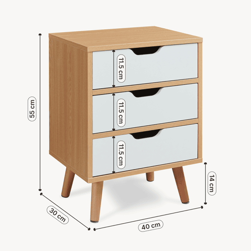 Mesa de cabeceira Bordkak 3 gavetas 55x40x30 cm CarvalhoBranco en.casa