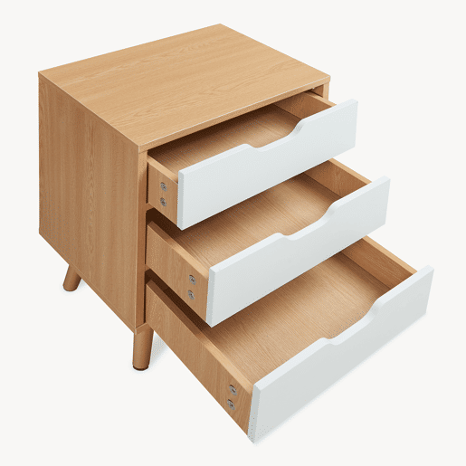 Mesa de cabeceira Bordkak 3 gavetas 55x40x30 cm CarvalhoBranco en.casa