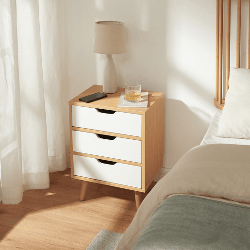 Mesa de cabeceira Bordkak 3 gavetas 55x40x30 cm CarvalhoBranco en.casa