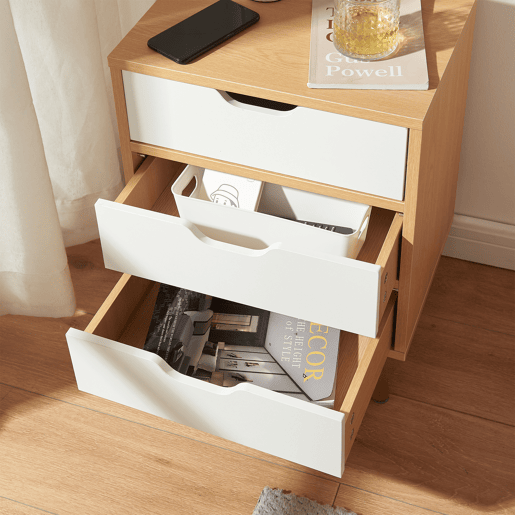 Mesa de cabeceira Bordkak 3 gavetas 55x40x30 cm CarvalhoBranco en.casa