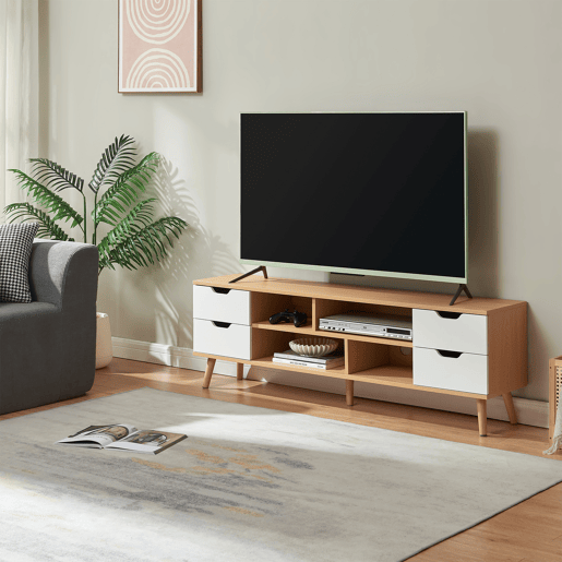 Móvel para TV Bordkak 4 gavetas 140x30x45 cm Carvalhobranco en.casa