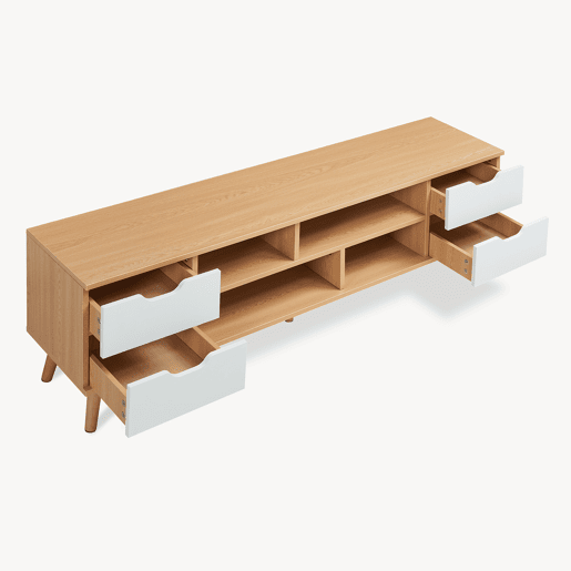 Móvel para TV Bordkak 4 gavetas 140x30x45 cm Carvalhobranco en.casa