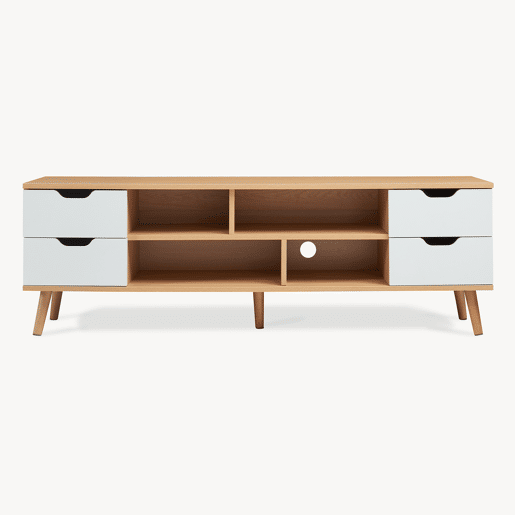 Móvel para TV Bordkak 4 gavetas 140x30x45 cm Carvalhobranco en.casa
