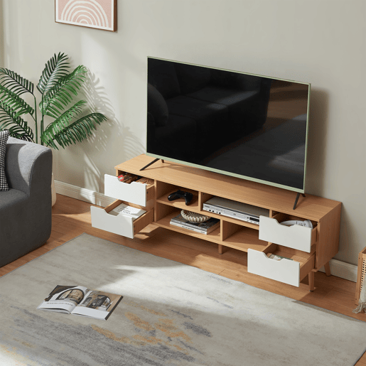 Móvel para TV Bordkak 4 gavetas 140x30x45 cm Carvalhobranco en.casa