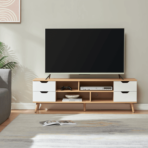 Móvel para TV Bordkak 4 gavetas 140x30x45 cm Carvalhobranco en.casa