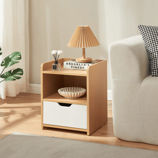 Mesa de cabeceira Bordkak 1 gaveta 1 compartimento 45x36x34cm Carvalhobranco en.casa